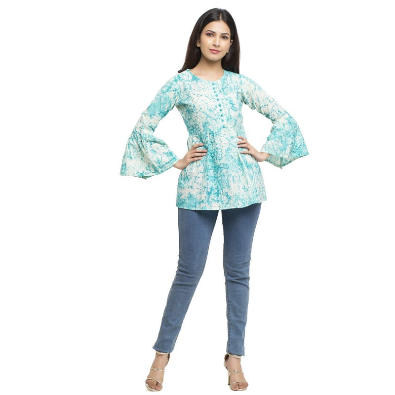 Yash Gallery Women's Indian Tunic Tops for Women and Girl Turquoise - Image 1